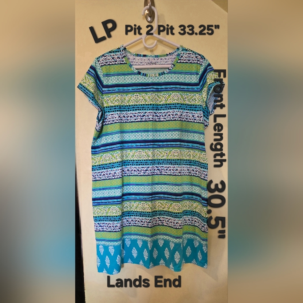 Lands' End LP Women's Striped Blue and Green Tunic
